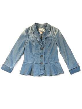Anthropology Denim Peplum Blazer Jacket Size 12 (fits 8,10,&12) Pilcro and the L